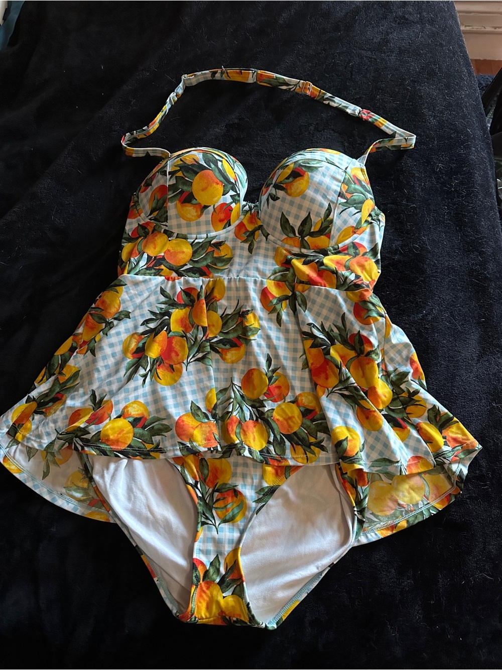 Torrid  Gingham & Oranges push-up Demi one piece Swimsuite Size 1R